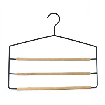 Multilayer metal wire pants wooden coat hanger with wood bars